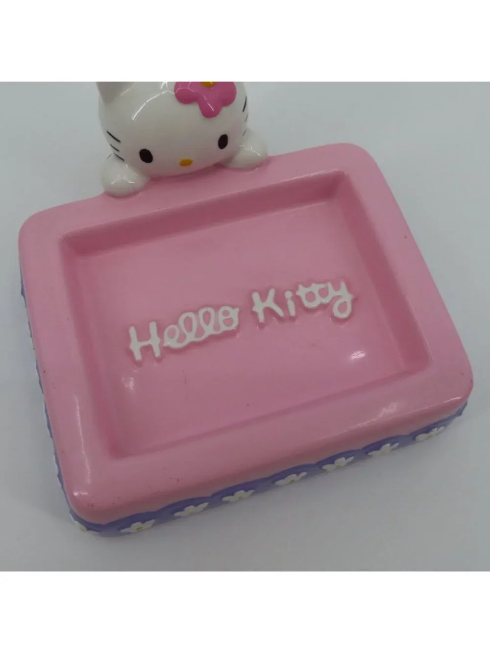 Sanrio Hello Kitty 2000 Y2K Ceramic Soap Dish Pink Purple Daisy Flower Bathroom